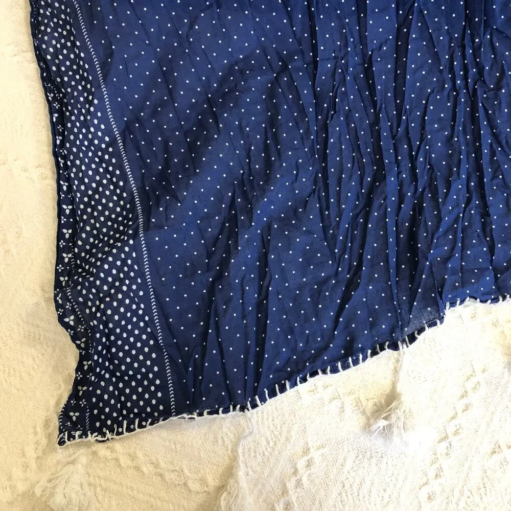 FEED Target Navy Blue Polka‎ Dot Tassel Scarf Lightweight Sheer Boho Coastal